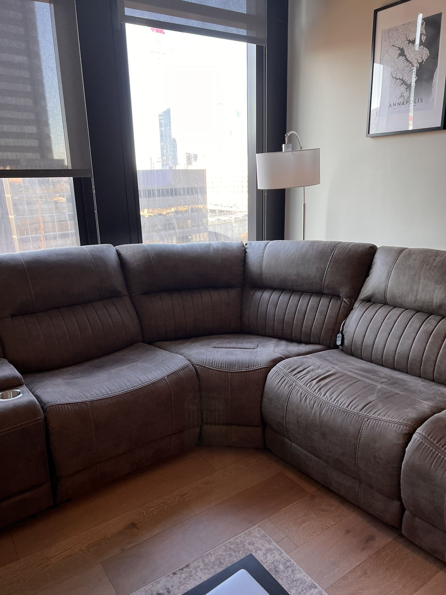 Sampson Brown Leather 3 Piece Reclining Sectional from Condor Manufacturing.