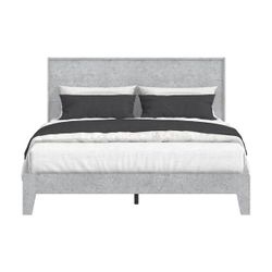 Payne Luxe Queen Platform Bed with Headboard, Concrete Cool Gray