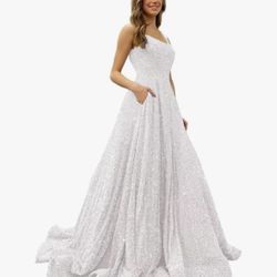 Sequins White Dress With Pockets!