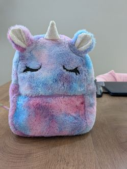 Cute Pastel Rainbow Plush Unicorn Mini Backpack for Toddlers / Kids