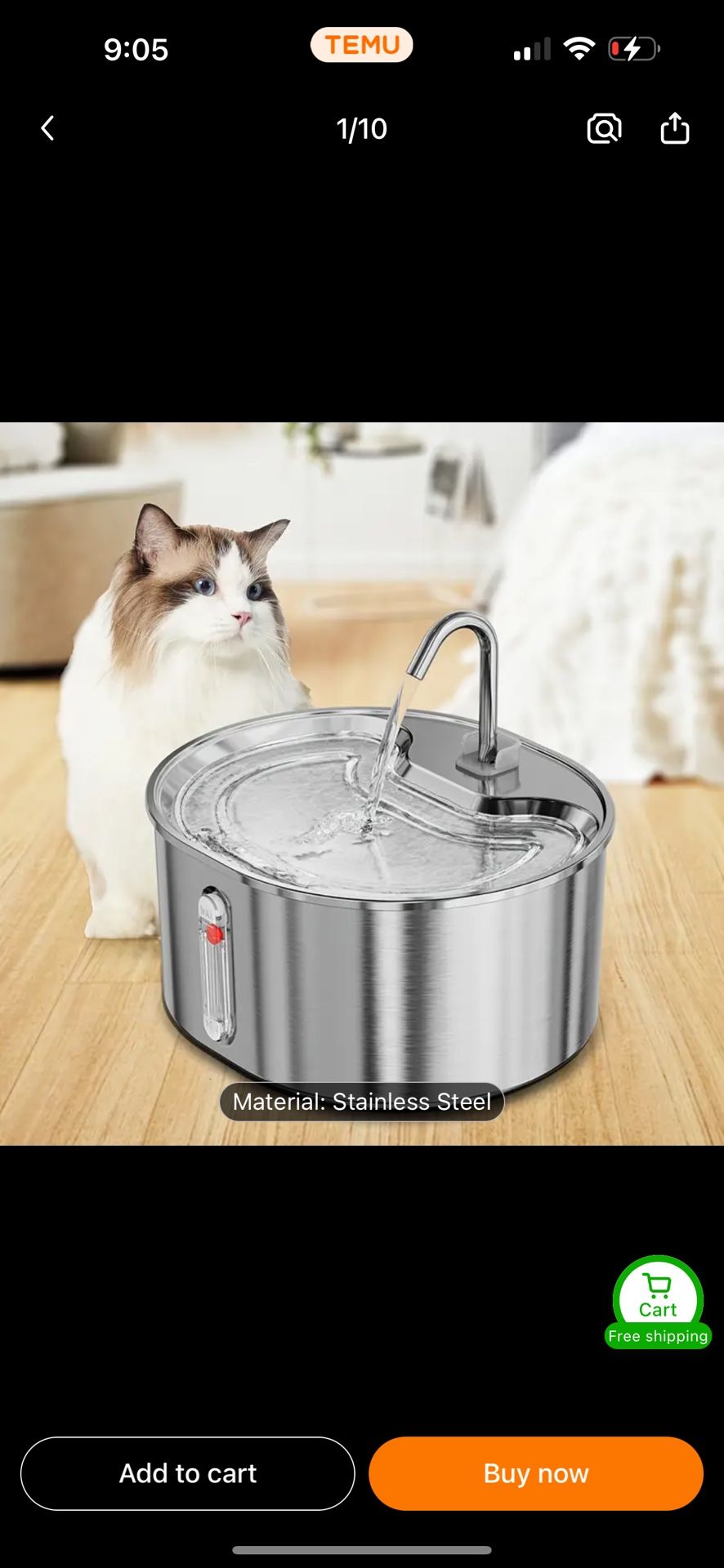 WF300 3.2L Premium 304 Stainless Steel Pet Water Fountain - Quiet Hydration Station For Cats & Small Dogs With Visable Water Level