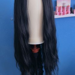 Really long, black heat resistance, synthetic wig, wavy hair