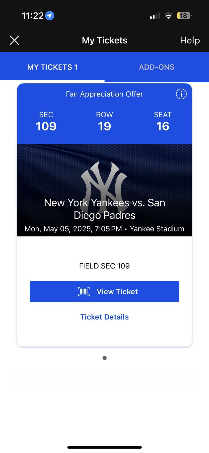 One Yankees Ticket To Mondays Game Vs Sd