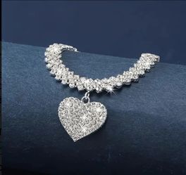 Stunning Rhinestone Bracelet Or Anklet Heart pendant. Birthday Gift. Women's jewelry. Pulsera. Corazon