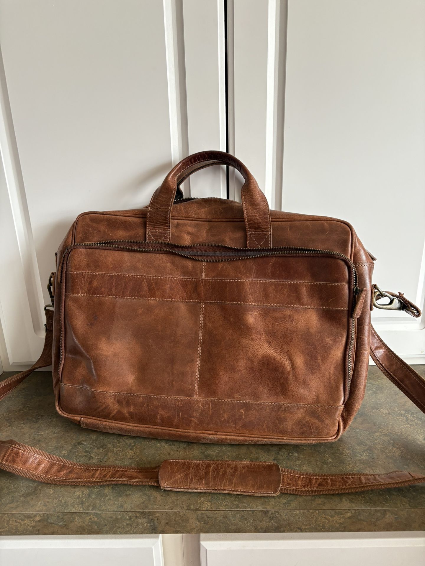 Leather Briefcase Brown 18 Inch Laptop Messenger Bag Office Satchel