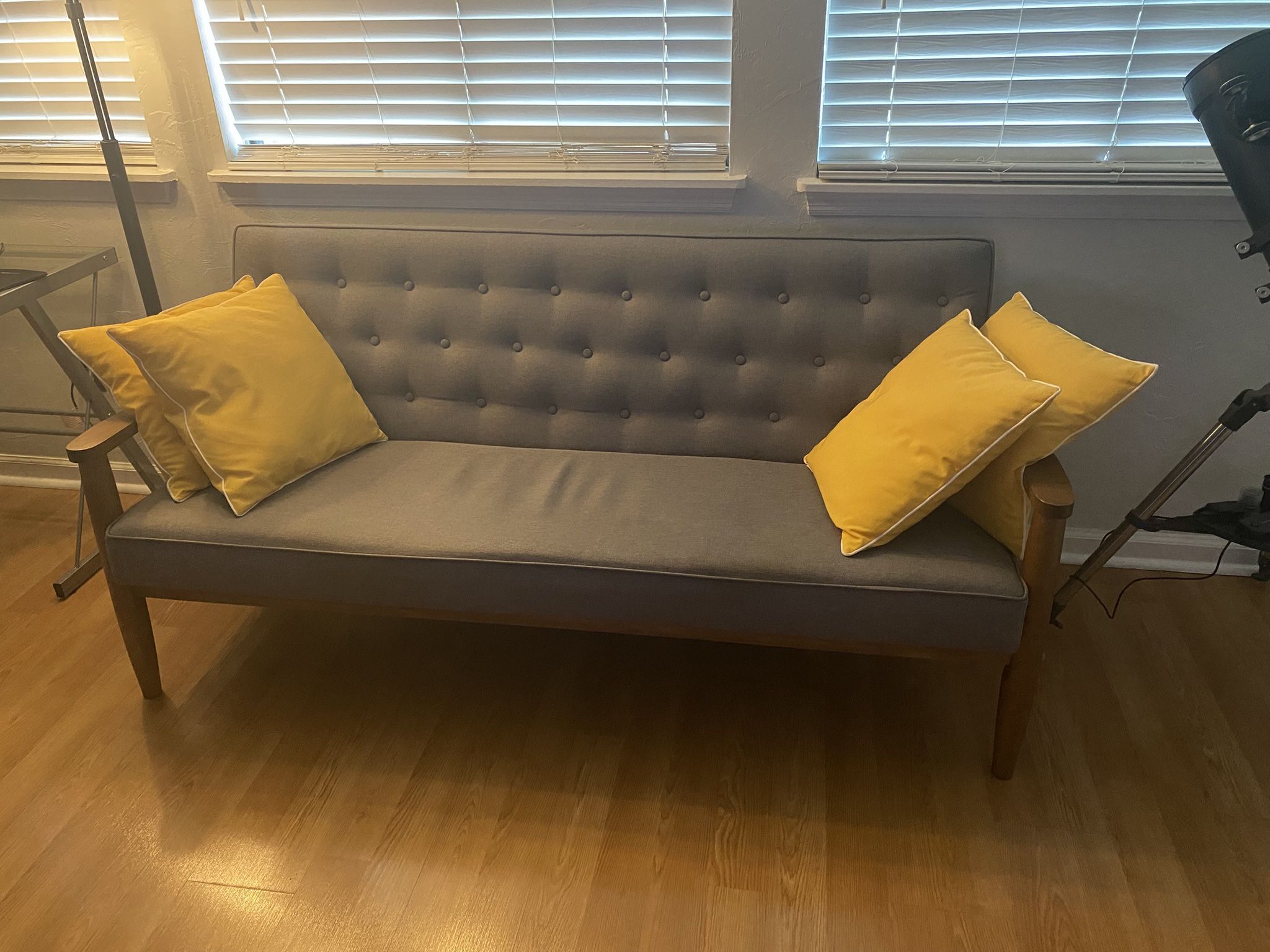 Baxton Studio Sorrento Mid-Century Retro Modern Fabric Upholstered Wooden 3-Seater Sofa