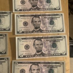 Usa Consecutive Serial Numbers 5 Dollar Bills