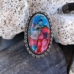 Oyster Turquoise 925 Sterling Silver Gemstone Ring Sz 8
