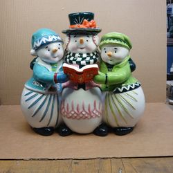 Waterford Holiday Heirlooms Musical Snowy Village Trio Cookie Jar Snowman Carolers w/ Box