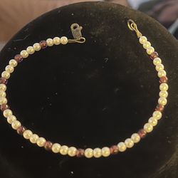 Pearl and Amethyst 7 Inch Bead Bracelet 