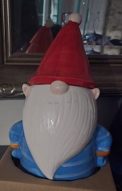Christmas Gnome Cookie Jar 10" Ceramic Earthware Excellent Condition 