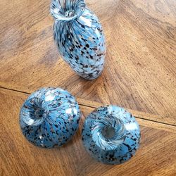 Glass Vases Blue Gold 3 Peices 
