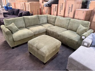 Sage green comfy sectional w/ ottoman