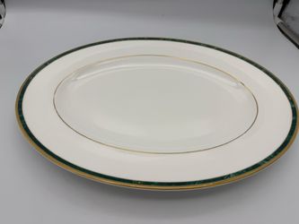 Wedgwood Chorale 14" Oval Serving Platter Green Teal Gold Trim Bone China
