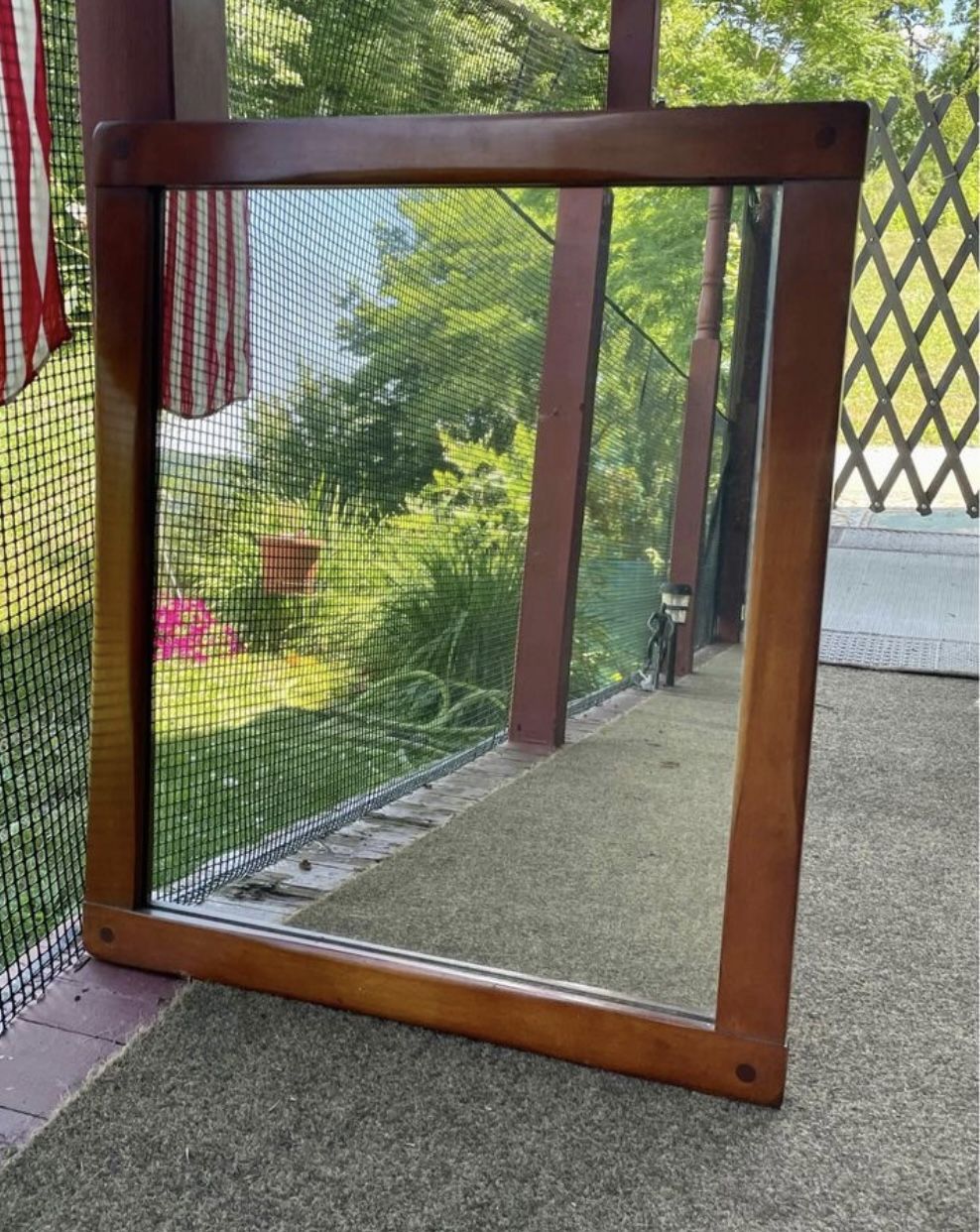 Mid - century heavy maple mirror. Made by “Famous Reproductions of Old New England Furniture “