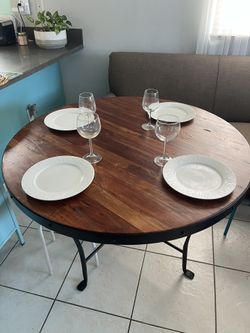 Round Dining Table Mahogany And Metal 45 Inches