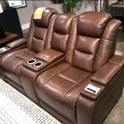 Real Leather Power Recliner Loveseat By ASHLEY 