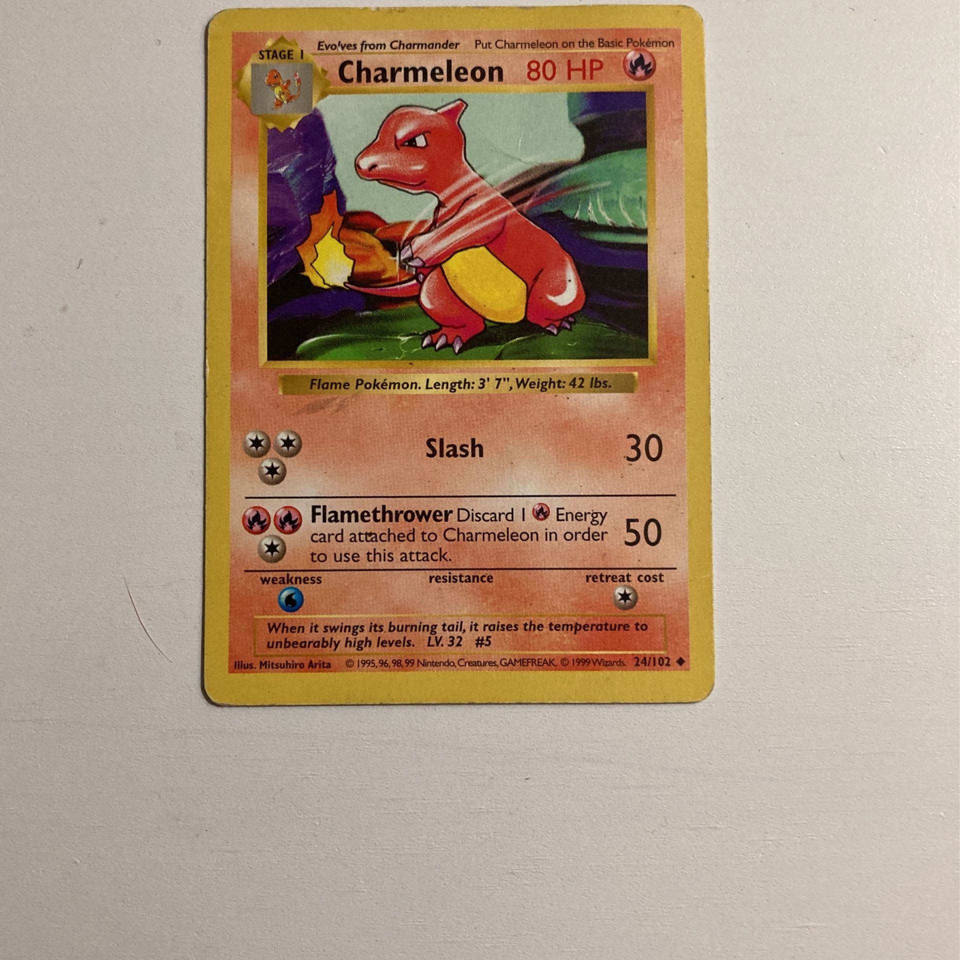 Charmeleon. Shadowless. Pokémon Card. 1999 Wizards. 24/102