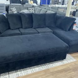 New Super Comfy All Black Sectional Sofa Couch *XL Ottoman Sold Separately* 