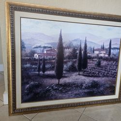Large Framed Landscape Wall Art – Tuscan Style Painting