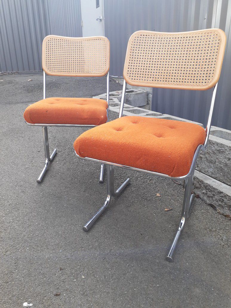 MCM Chrome And Cane Chairs x2