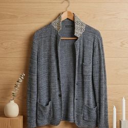 ZARA Man Knit Blazer Sweater Jacket Men’s L Gray Made in Italy Soft Structured