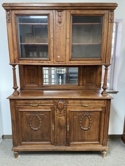 Antique China Hutch - Buffet - Sideboard - 100 Years Old - 3 Pieces 58.5” W x 19” D x 86.5” H 