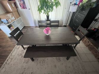 Living Spaces Dining Table with Bench and Chairs
