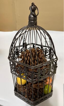 Decorative Metal Birdcage with Pinecones. Read description 1st