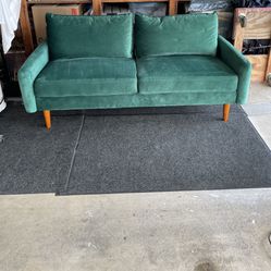 Vintage Retro Style Feamer Velvet Loveseat Couch for Small Apartment and Living Room,Golden Metal Legs Round Arms 33" H x 57.8" W x 31.7" D Green 58"