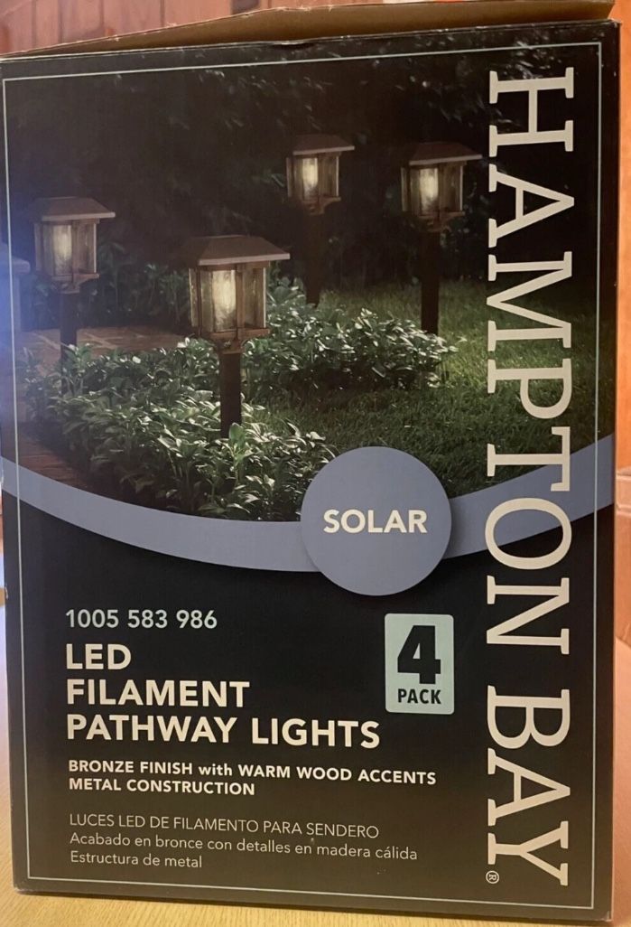 Hampton Bay Solar Outdoor LED Path Lights 10 Lumens Bronze-4 Pack-Lot of 2 - NEW