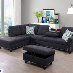 Black Gray Sectional With Cupholder Special