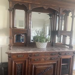 Antique China Cabinet Solid Wood With Marble Top
