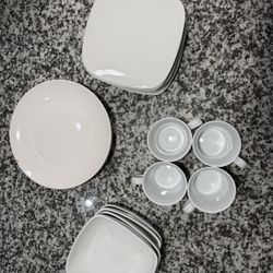 Pearl White Kitchen Dinner Set: Cups, Bowls & Plates - Like New! 