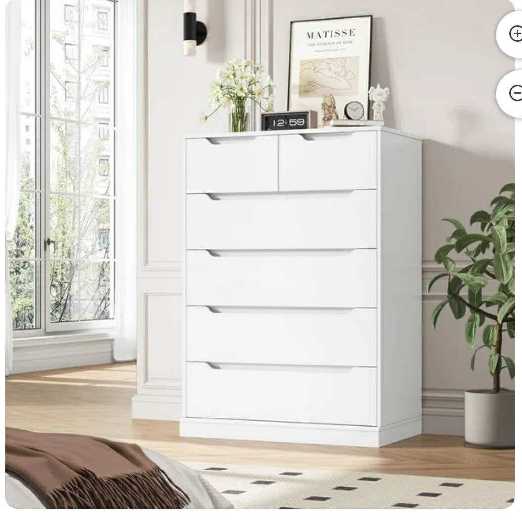 6 Drawer White Dresser, Vertical Chest of Drawers S-8