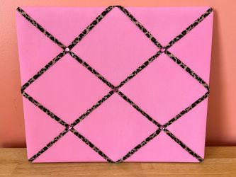 Pink Fabric Memory Board with Leopard Ribbon