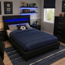 Full Size Bed with LED Lights, Mattress, Tall Dresser and 2 Nightstands 🚚[Fast-Delivery]💨