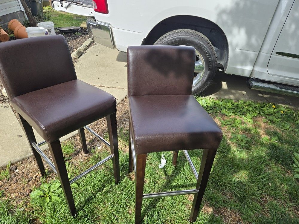2 Brown Bar Stools, 30 Inches Tall