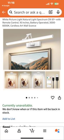 Cordless Picture Light Wall Sconce- White Or Silver 