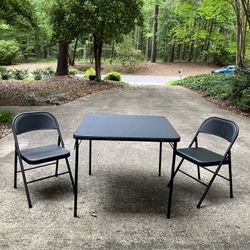 COSCO black square powder coated vinyl padded table, 2 metal chairs cards desk puzzle or eating