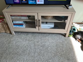 Light Wood TV Stand with Glass Doors