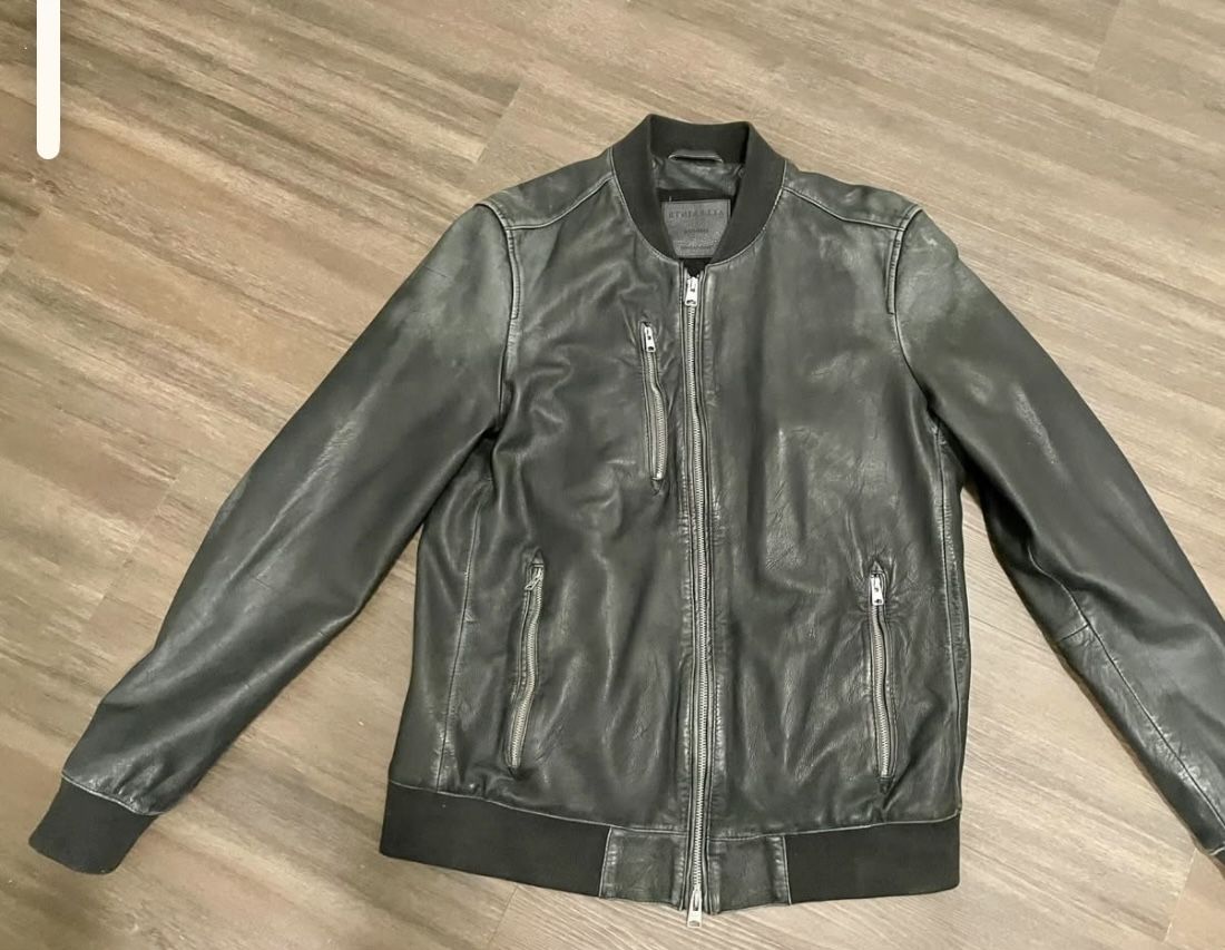 ALLSAINTS Niko Blk Leather Bomber Jacket Size M