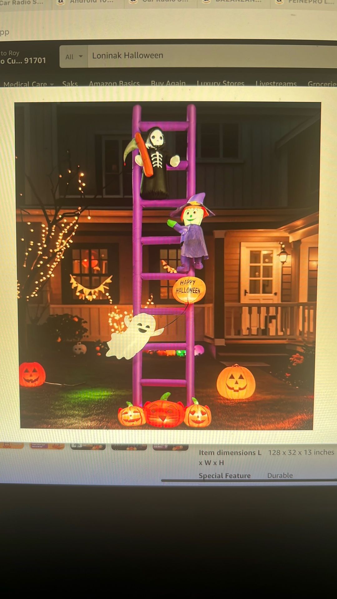 NEW Halloween Inflatables. 10.5ft Purple Ladders Decorations, Blow Up Yard Inflatables, Pumpkin&Ghost&Witch&Skeleton, Extra Large Decorations w/Built