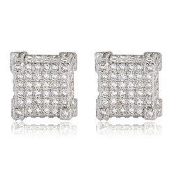 Fully Iced Micro Pave 14K White Gold-Plated Cubic Zirconia Men Women Square Stud Earrings 