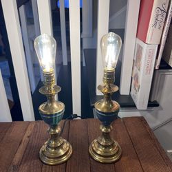 Pair of vintage reconditioned Stiffel brass and blue urn-shaped table lamps