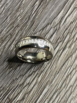 Tiffany Style Baggets Lab Diamonds Stainless Steel Band Sizes 8,9,10,11,12 Available.