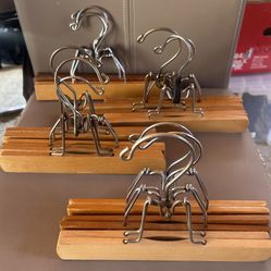 Vintage Original Wood Metal Clothes Hangers Lot of 4 Brown Silver Standard