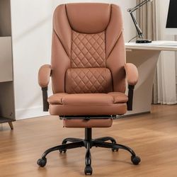 Light Brown Executive Office Chair – Recliner w/ Footrest