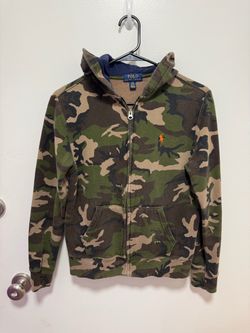 Polo Ralph Lauren Boys Camo Fleece Hoodie Full Zip Pockets Size 14-16