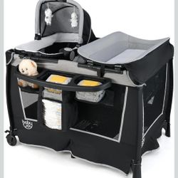 BABY JOY 5 in 1 Pack and Play, Portable Nursery Center Baby Playard w/Bassinet & Diaper Changing Table, Infant Bassinet Activity Center with Toys, Mus